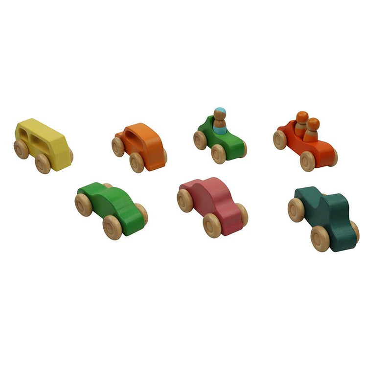 Colorful Wooden Cars with Peg Dolls - Colorful Wooden Cars with Peg Dolls - Curious Melodies
