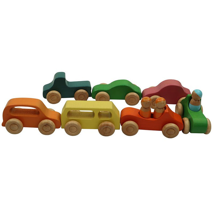 Colorful Wooden Cars with Peg Dolls - Colorful Wooden Cars with Peg Dolls - Curious Melodies
